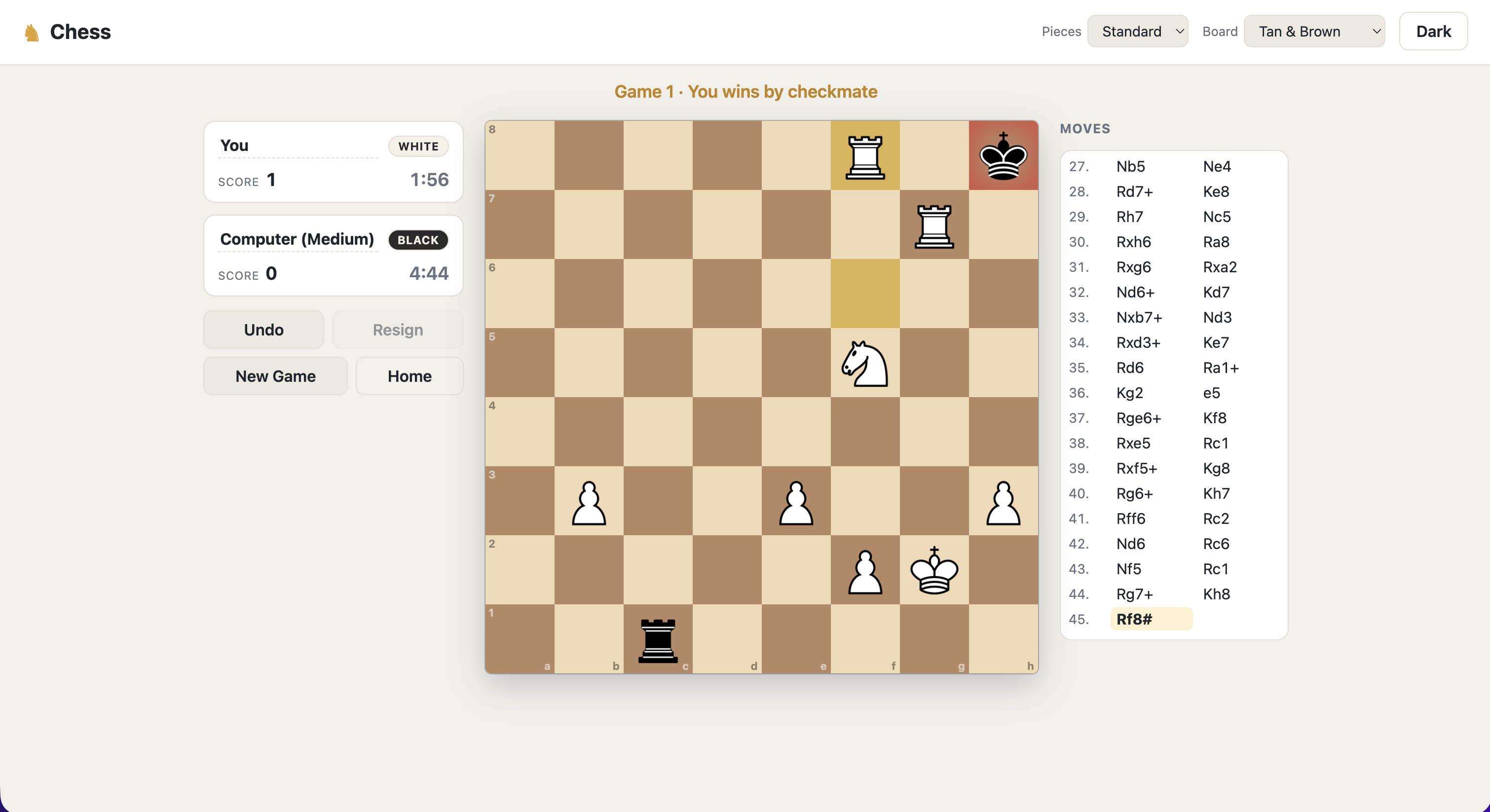 Screenshot of chess website